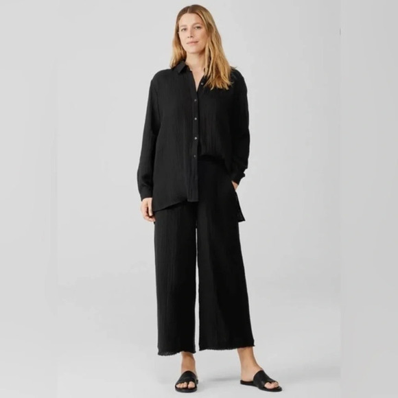 LC Waikiki Black High Waist Paperbag Wide Leg Cropped Pants Culottes Size 10 New - Picture 1 of 8